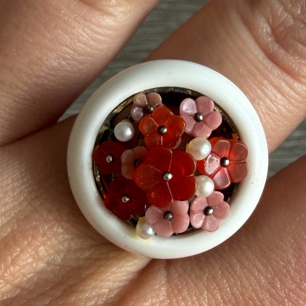 Samuel Benham ( BJC) Floral Red and Pink Ring 7 Sterling 925 Vintage